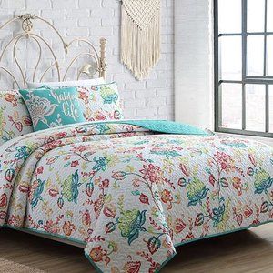 New Blue & Pink 4-Piece Queen Quilt Set
